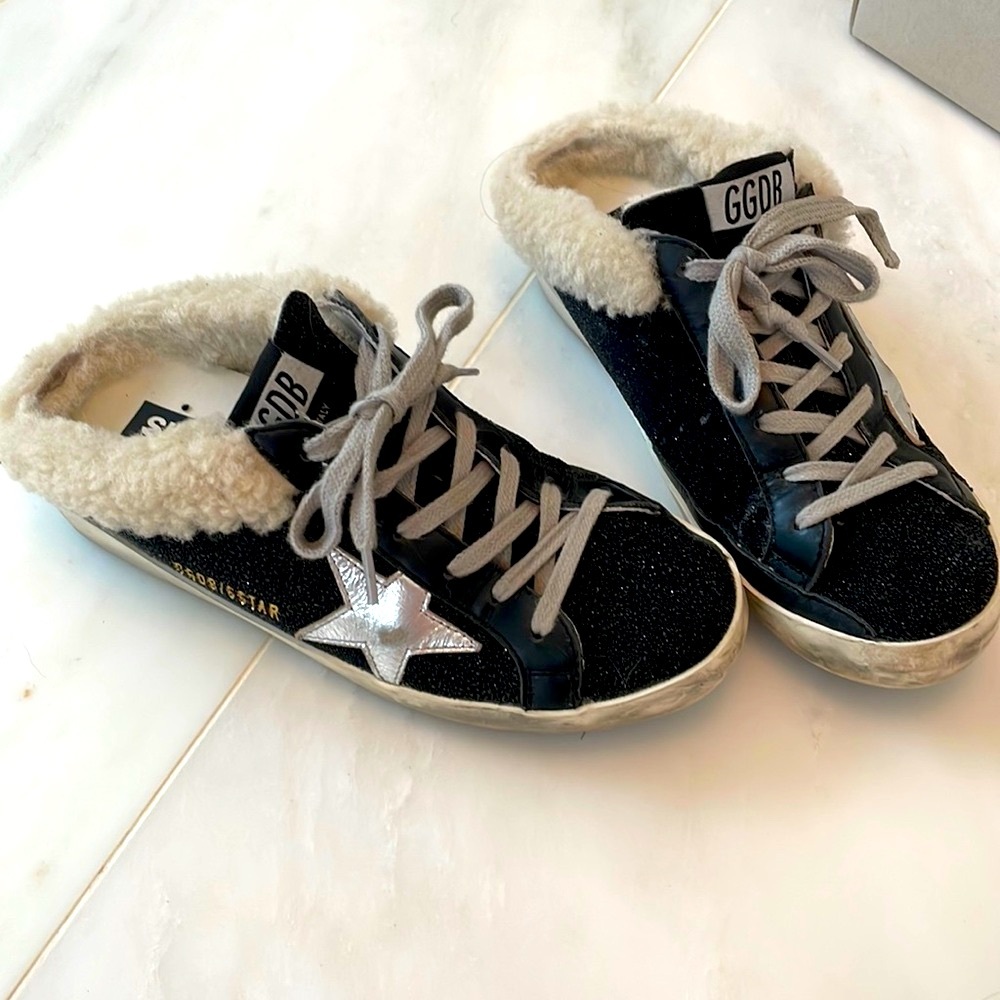 COPY - Golden Goose crystallized suede exterior, shearling interior slide ons